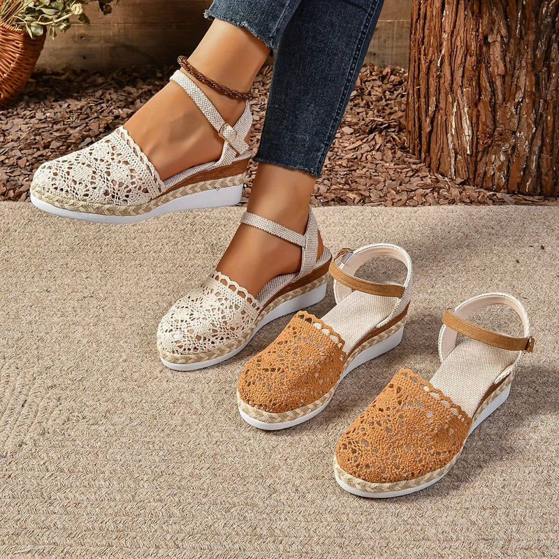 Lantana adjustable sandals in beige worn on feet, showcasing fit and casual everyday styling