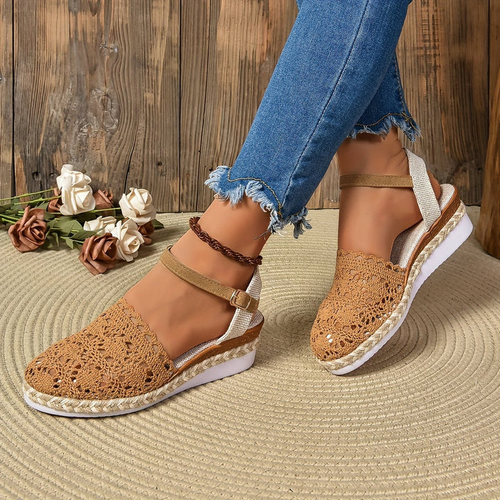 Lantana adjustable sandals in dark brown worn on feet, showcasing fit and casual everyday styling