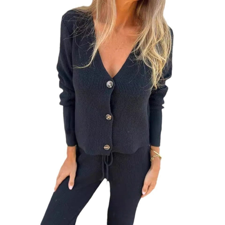 Detail shot of the green Lara cardigan set showing soft fabric and coordinated styling