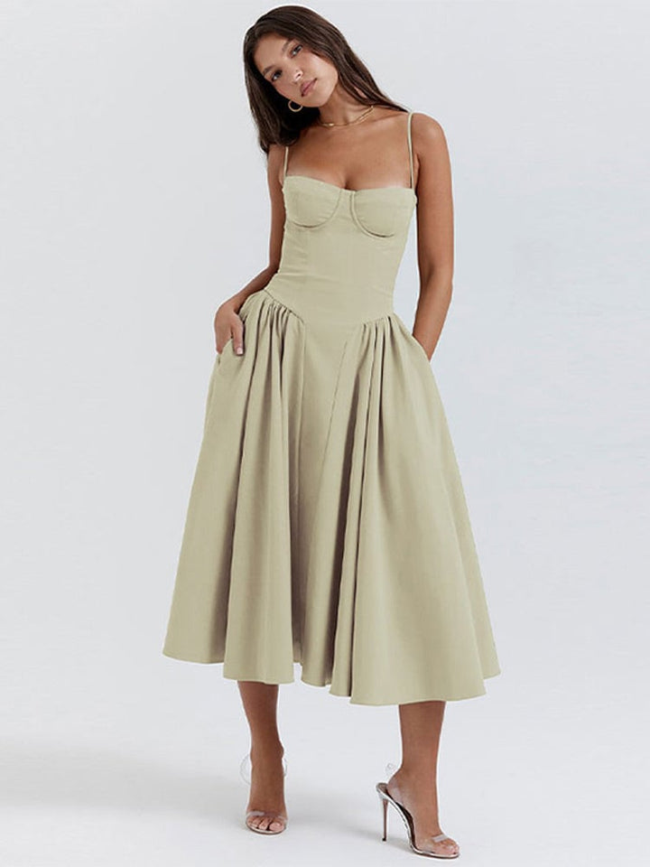 Close-up of the Lark maxi dress showing lightweight fabric texture and classic tank neckline