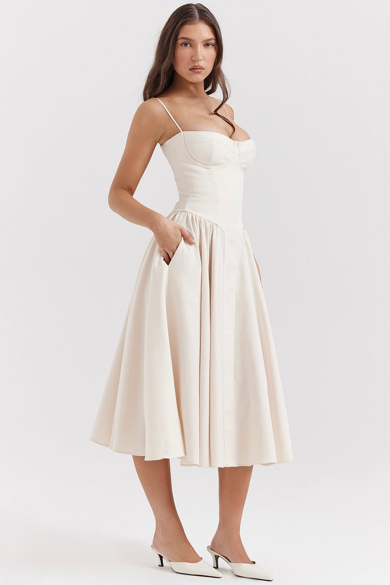 Lark maxi dress styled with strappy heels for a wedding guest look