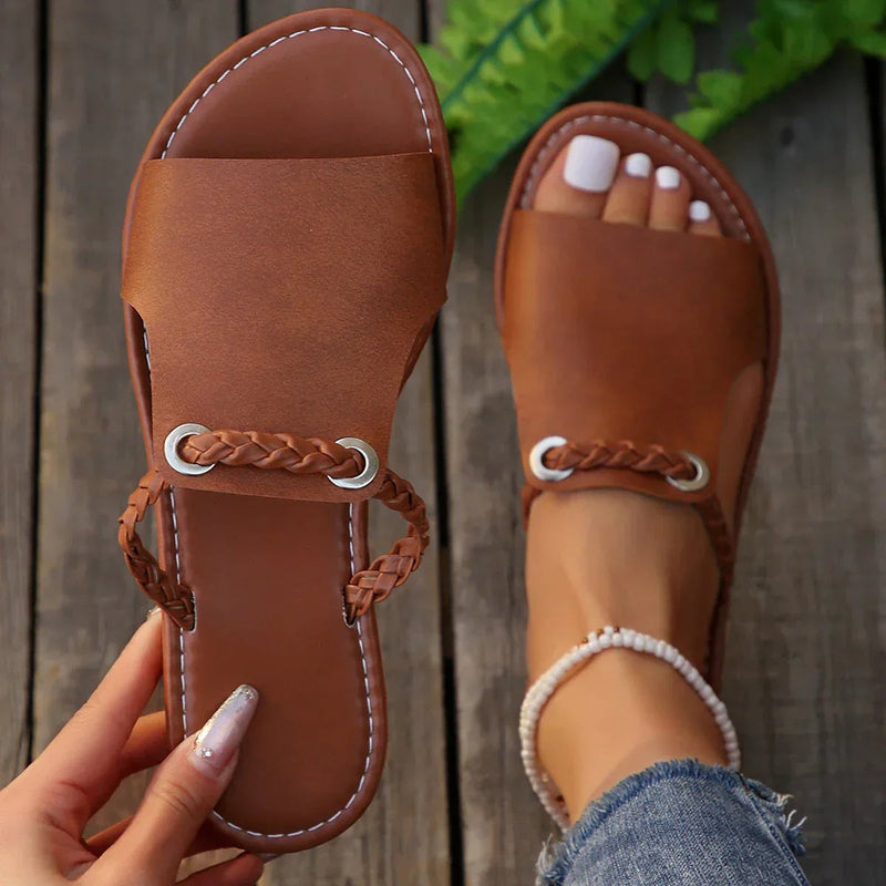 Larkspur boho woven sandals in Ivory Pearl with braided strap detailing, front view