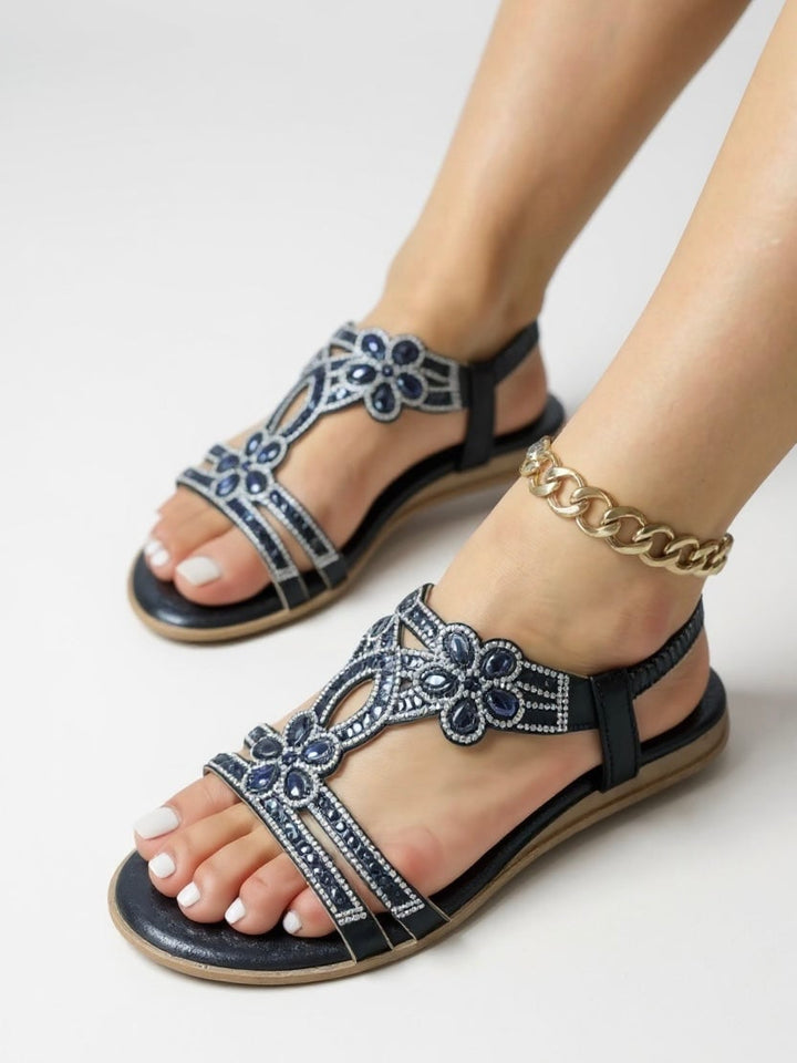 Women's Larkspur sparkle sandals in blue with shimmer embellishments on a white background