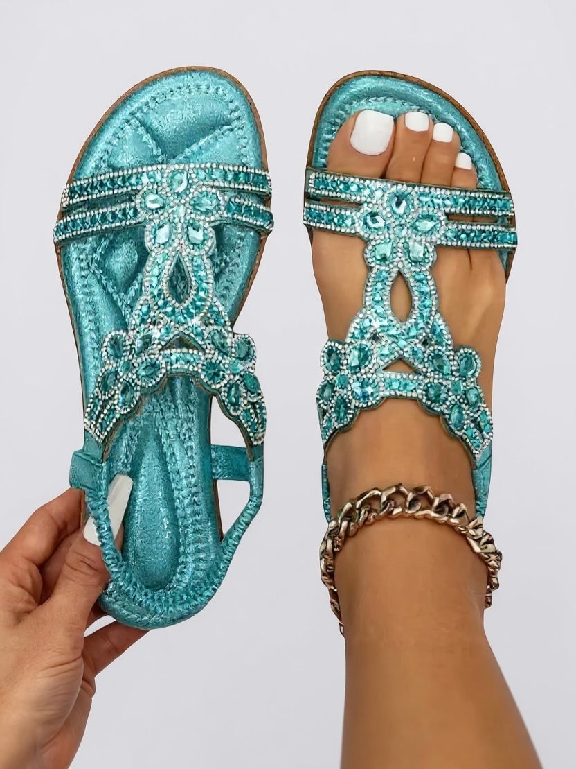 Detail shot of the padded insole and lightweight sole of the Larkspur sparkle sandals