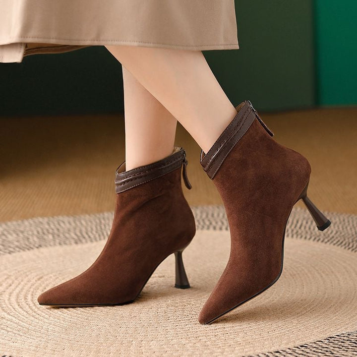Florimay Laura ankle boots in brown shown from a front three-quarter angle