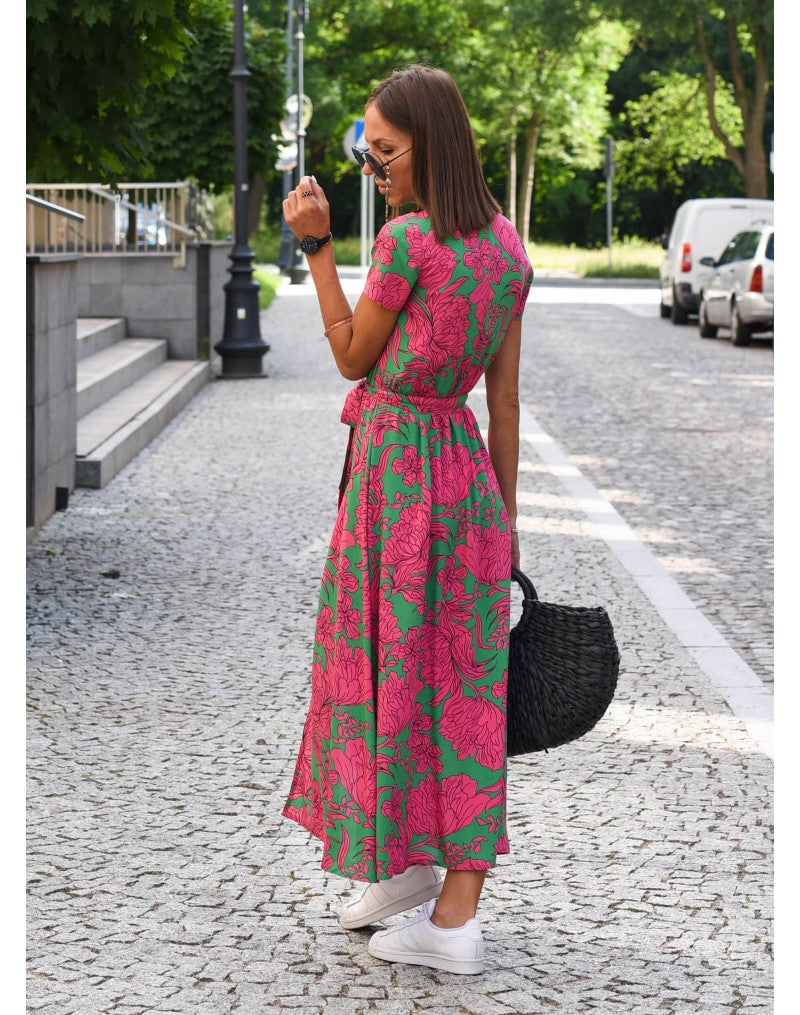 Close-up of the Lauri floral dress fabric highlighting the lightweight breathable material and floral pattern