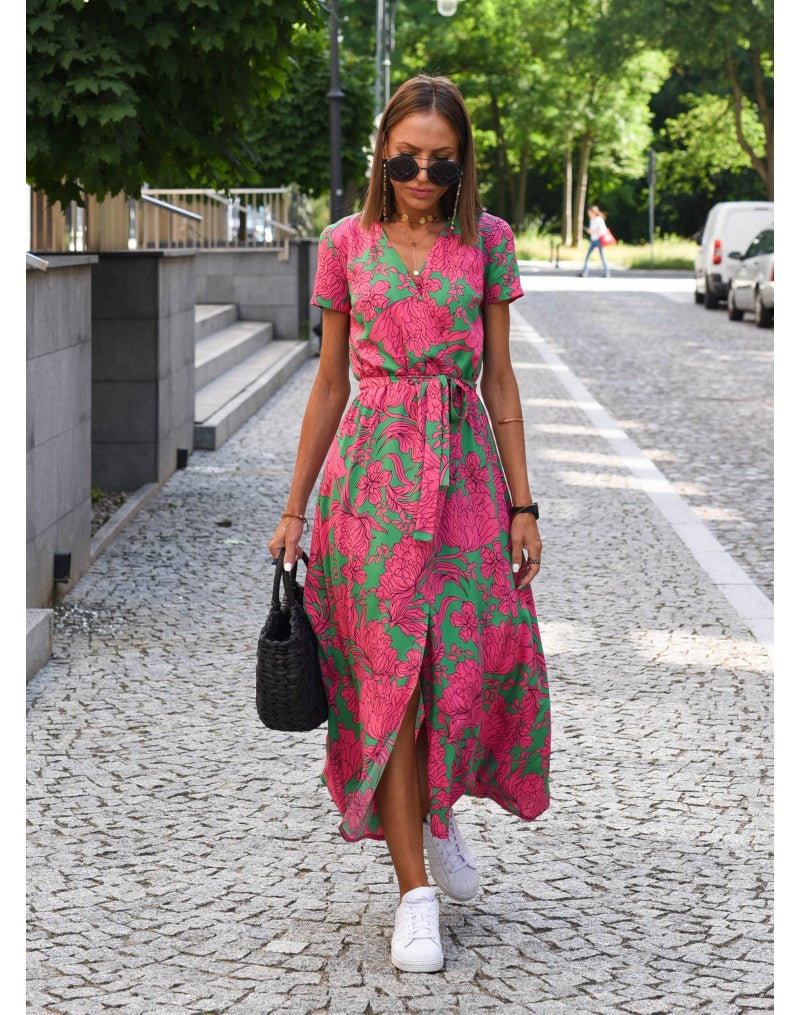 Front view of the Lauri floral dress in blue, styled for a casual daytime occasion