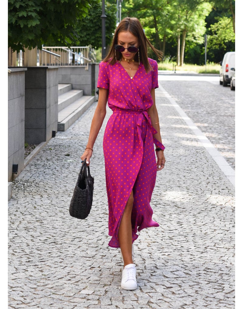 Full-length shot of the Lauri floral dress in pink on a model, perfect for weddings and special occasions