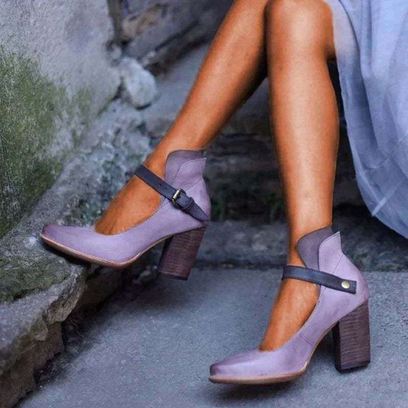 Women's elegant strappy heel sandals with adjustable ankle straps in a neutral colorway, side view