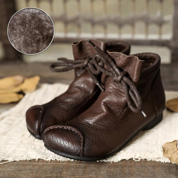 Lena comfort boots in coffee brown shown from the front on a neutral background