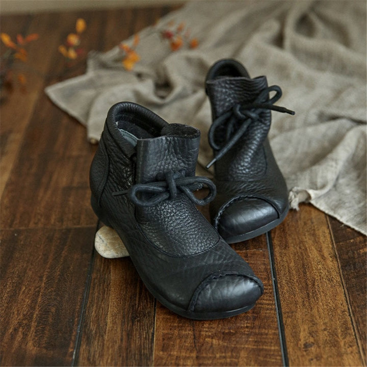 Close-up of the toe box and upper material of Lena comfort boots in coffee