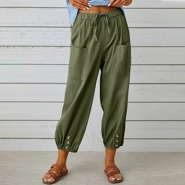 Detail shot of the soft drawstring waistband on the Lena High Waist Relaxed Pants