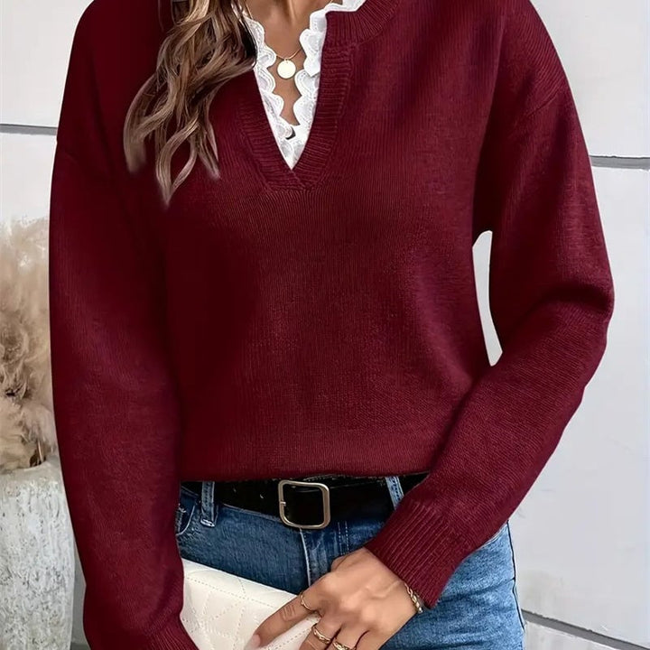 Close-up of Leonie sweater fabric texture showing soft, smooth knit detail