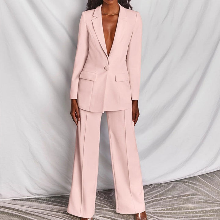 Back view of the tailored two-piece blazer and trousers set from Florimay