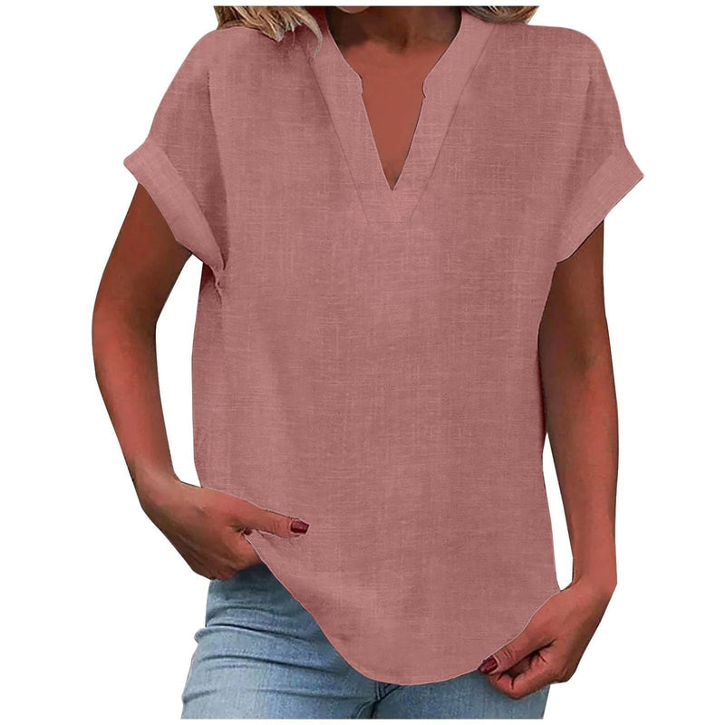 Front view of the Lexi relaxed V-neck blouse in light purple showing smooth drape and flattering silhouette