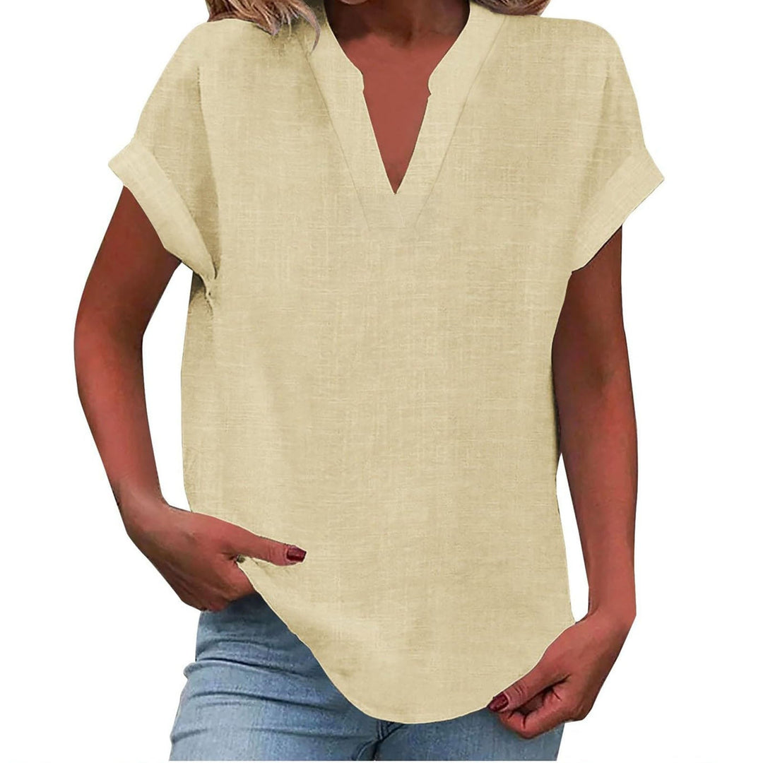 Back view of the relaxed V-neck blouse in red showing clean silhouette and smooth fabric