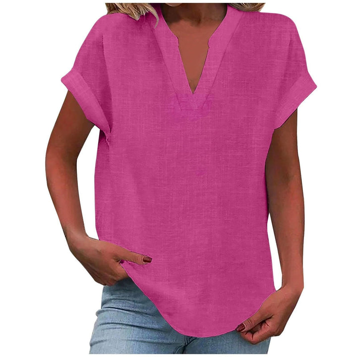 Close-up of fabric detail on the Lexi relaxed V-neck blouse in beige