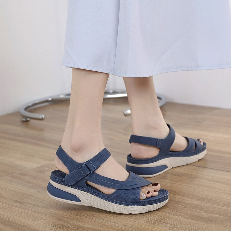 Liberty orthopedic adjustable sandals in gray on a white background, front view