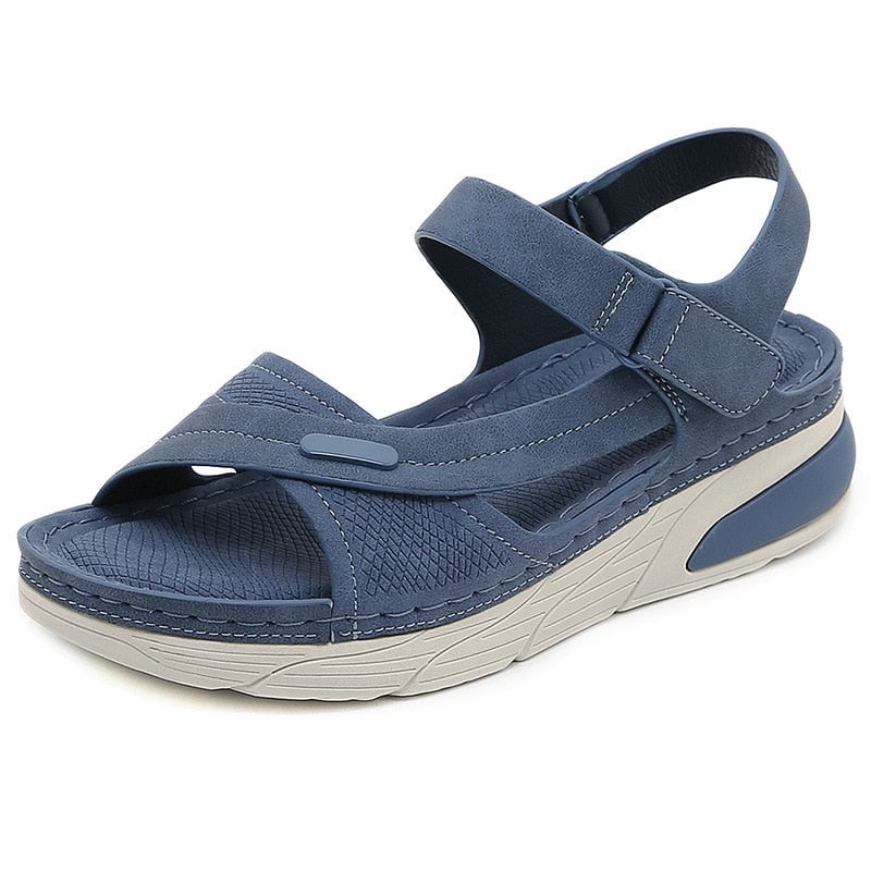 Liberty orthopedic adjustable sandals in gray, top-down view showing adjustable straps