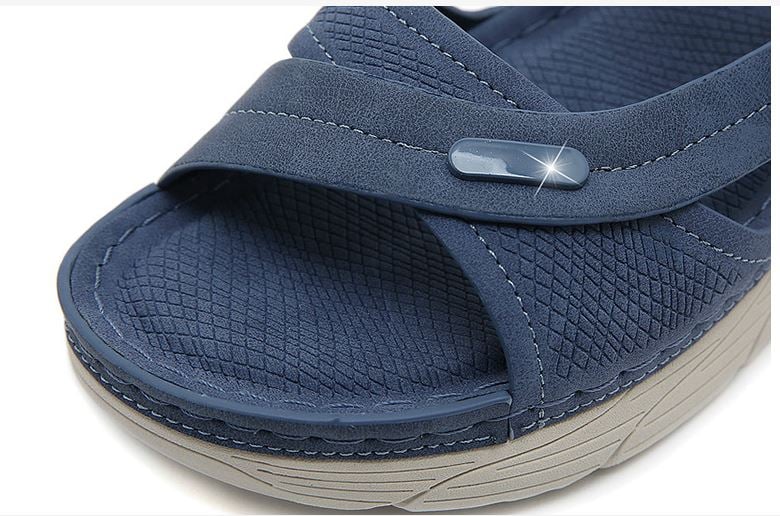 Liberty orthopedic adjustable sandals in apricot, side profile showing padded insole