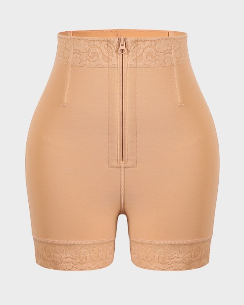 Side view of nude shapewear shorts showing butt-lifting contour and smooth waistband