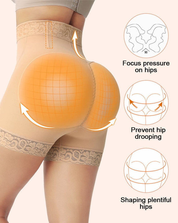 Back view of black shapewear shorts highlighting butt-lifting curve enhancement