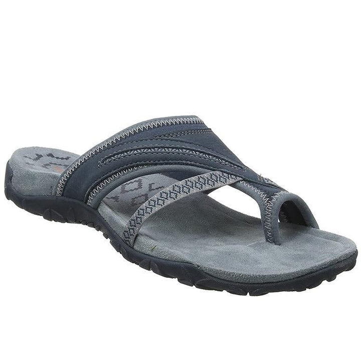 Linden orthopedic slippers in blue shown from above highlighting the structured fit
