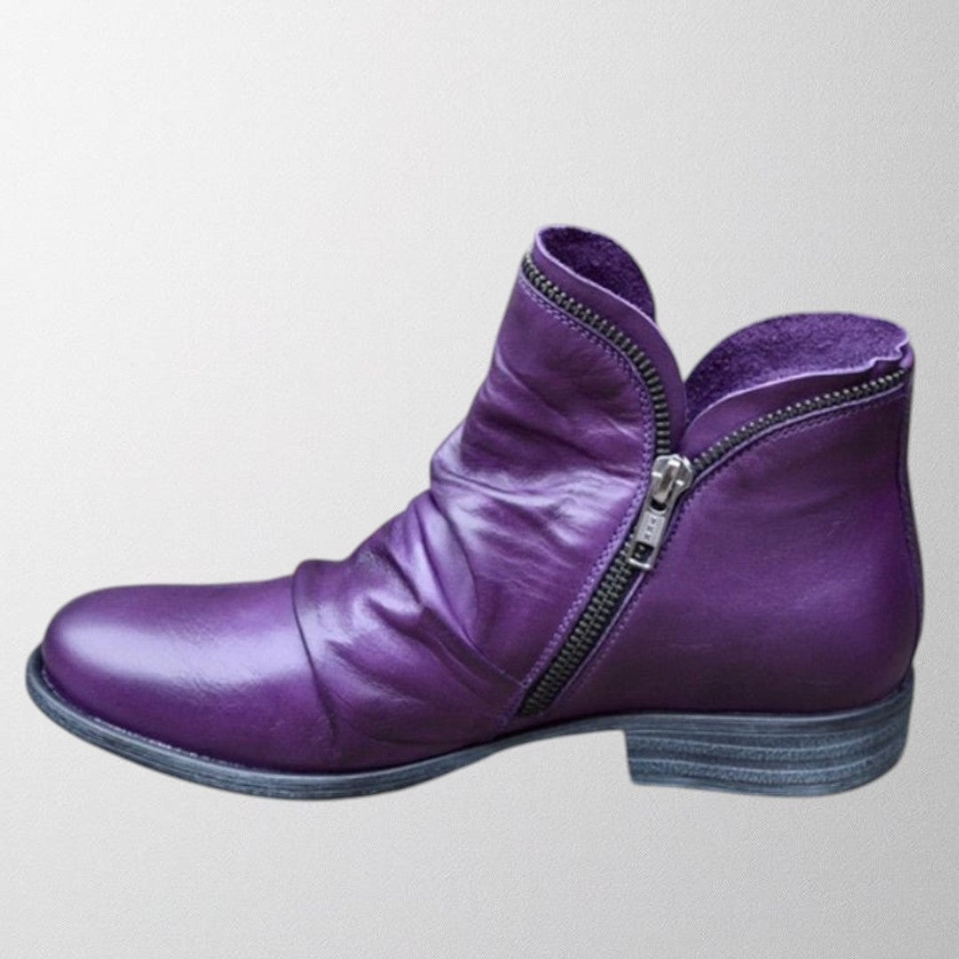 Front view of Lisa orthopedic boots in purple showing ankle-to-mid-calf silhouette and cushioned sole
