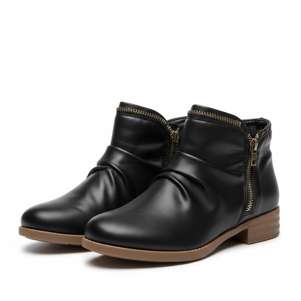 Lisa orthopedic boots in purple styled with tailored trousers for an office-ready look