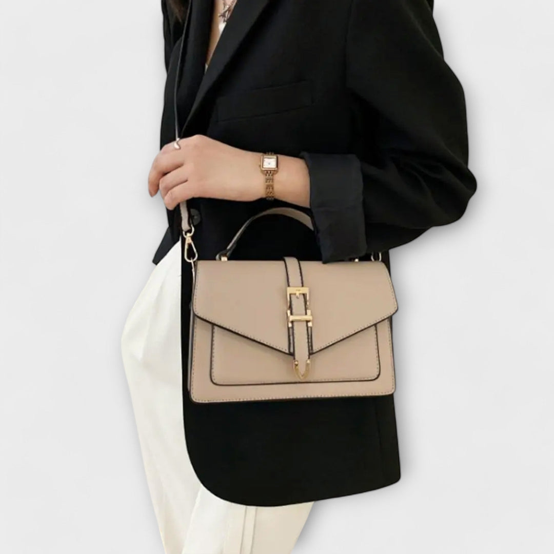Liv Classic Shoulder Bag in khaki shown at a slight angle to highlight compact silhouette