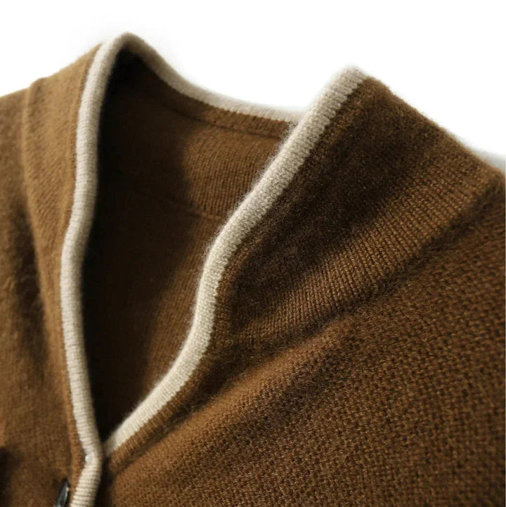 Flat lay of the Londyn vintage cardigan in brown showing overall shape and relaxed drape