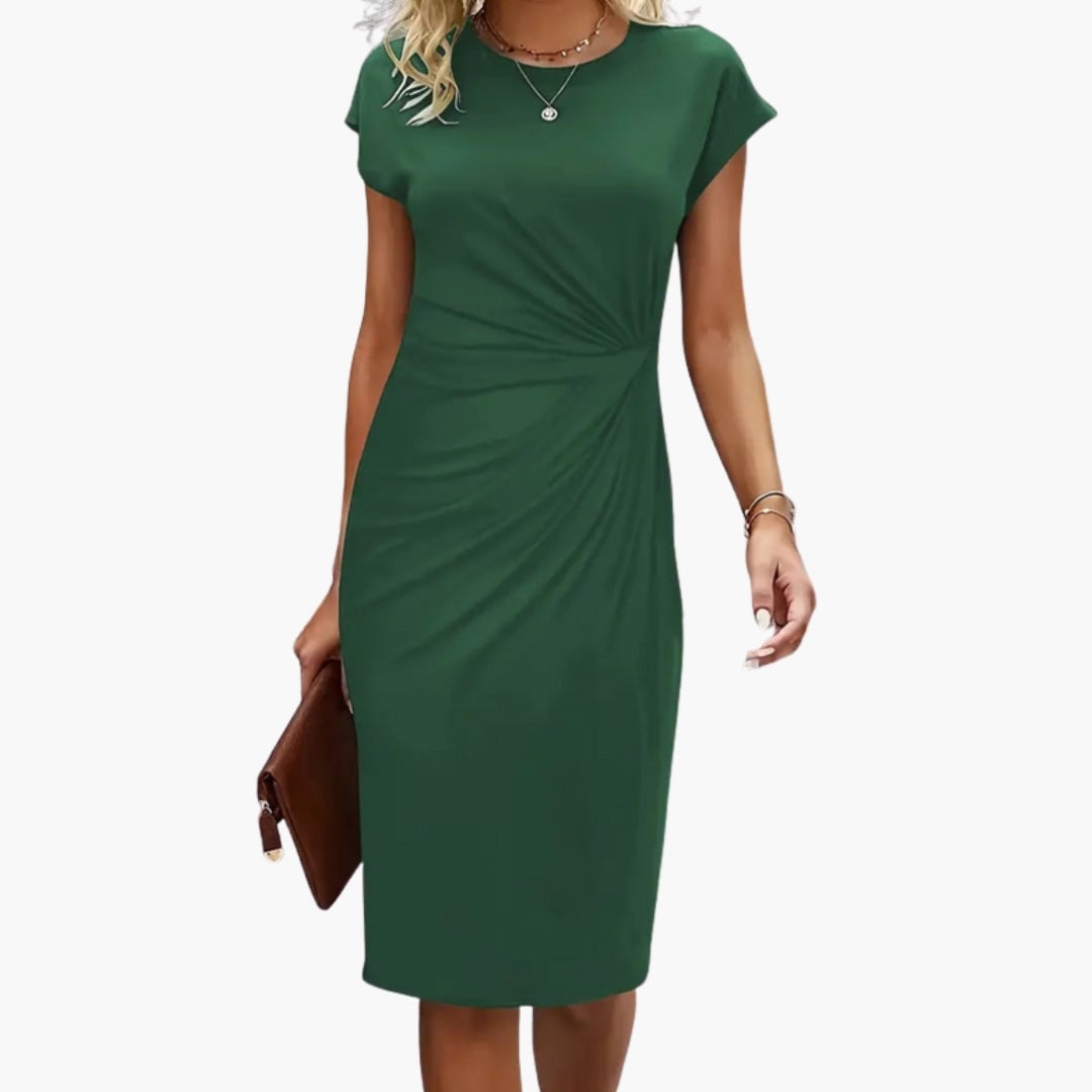Lucille midi dress in red colorway, full-length front view