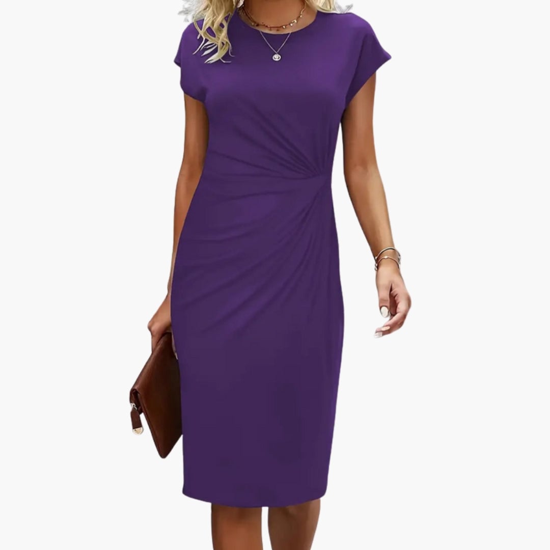 Back view of Lucille short sleeve midi dress showing silhouette and midi length