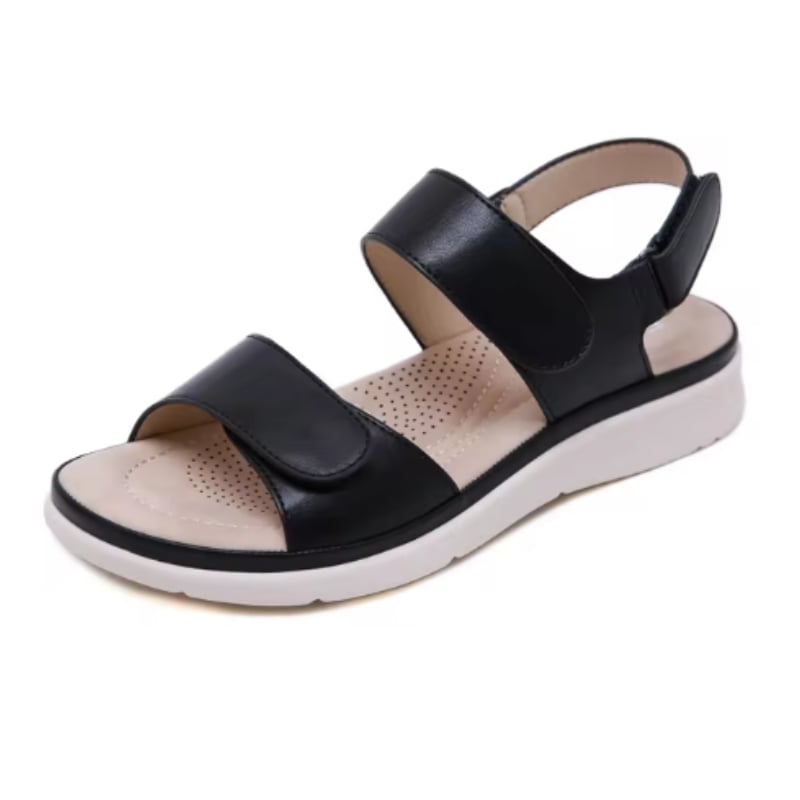 Side profile of Lucinda orthopedic sandal highlighting the cushioned footbed and adjustable straps
