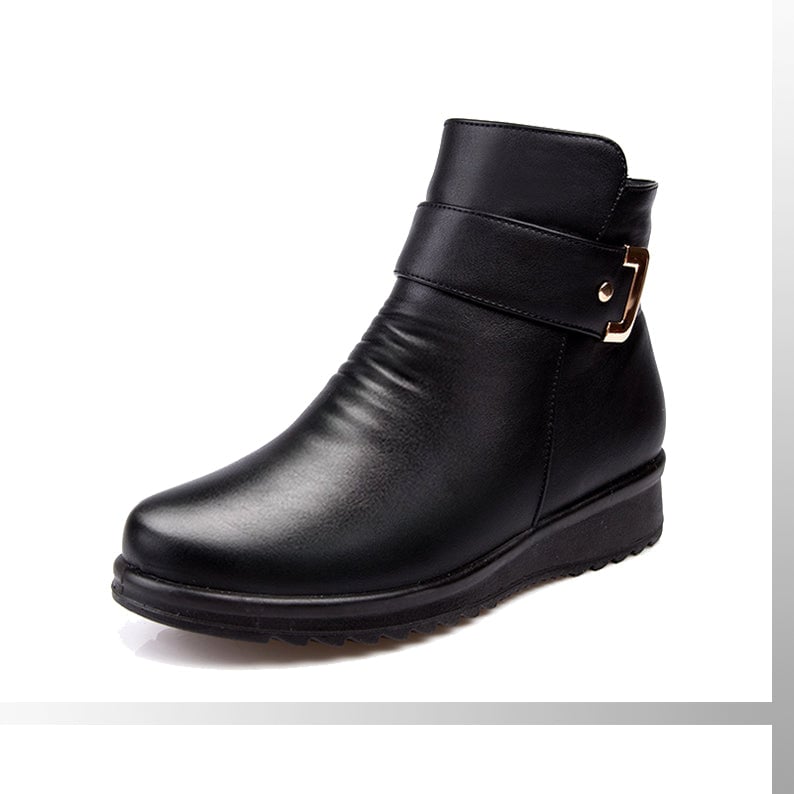 Top-down view of Lucy black boot highlighting cozy padded footbed