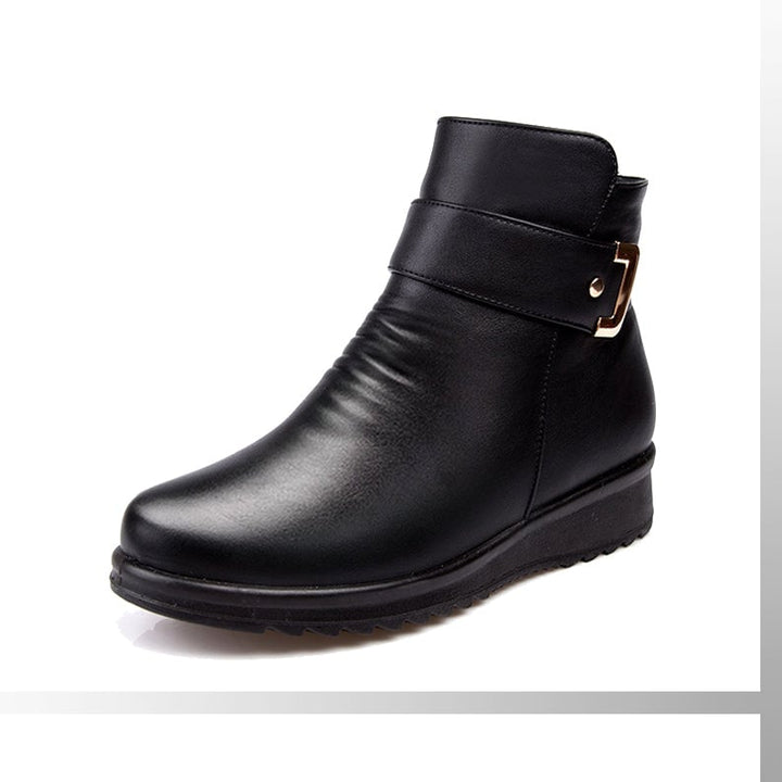 Top-down view of Lucy black boot highlighting cozy padded footbed