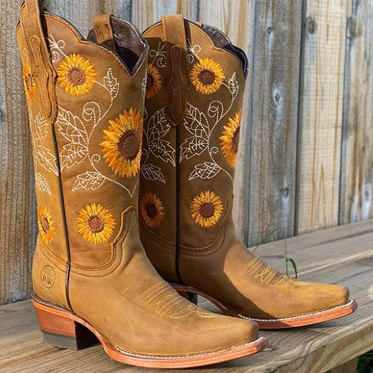 Luna bohemian style mid-calf boots in khaki shown from the front on a neutral background
