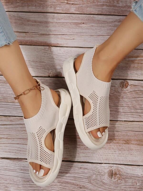 Luna platform sandals in print black colorway with patterned knit upper, front view