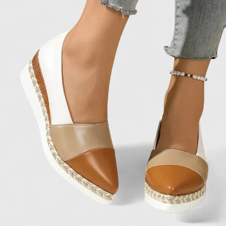 Luna espadrille wedge loafers in black slip-on style, side profile view