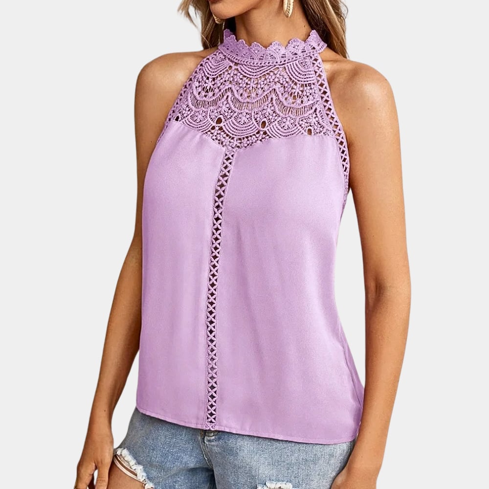 Luna lace halter top in black styled with jeans for a casual warm-weather look