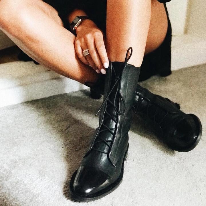 Close-up of Luna heeled boot sole and heel construction detail