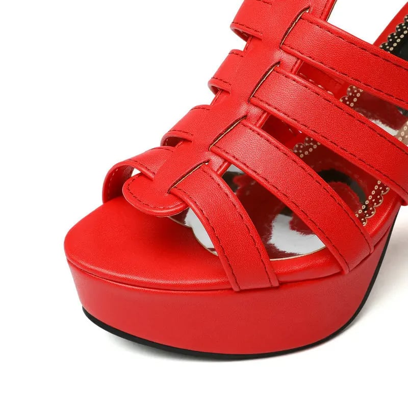 Lynette wide-fit leather platform flat sandals in red shown from above
