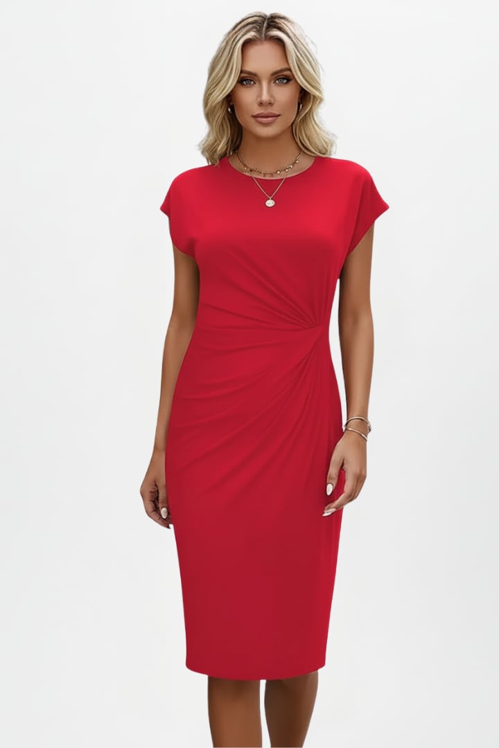 Lysandra dress in Blue styled for a casual daytime look