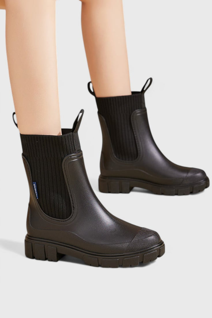 Maelie waterproof Chelsea boots in taupe, side view on clean background
