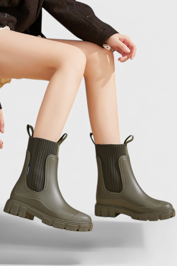 Pair of Maelie Chelsea boots from above showing cushioned interior lining