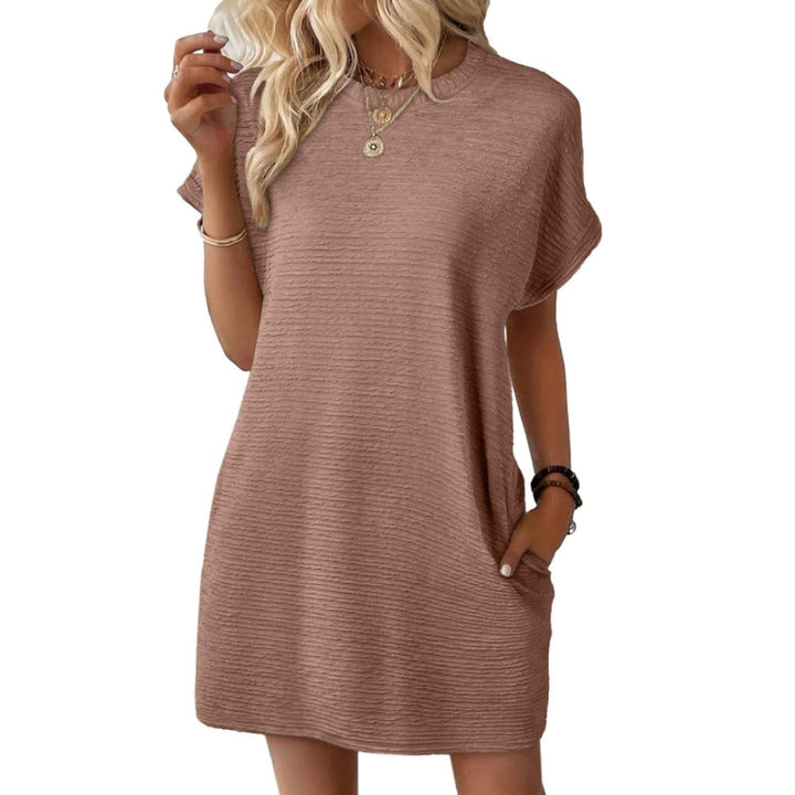 Back view of the Maggie t-shirt mini dress in Light Brown showing the clean, simple cut