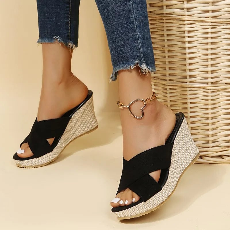 Magnolia women's wedge sandals in beige, side profile highlighting cushioned insole
