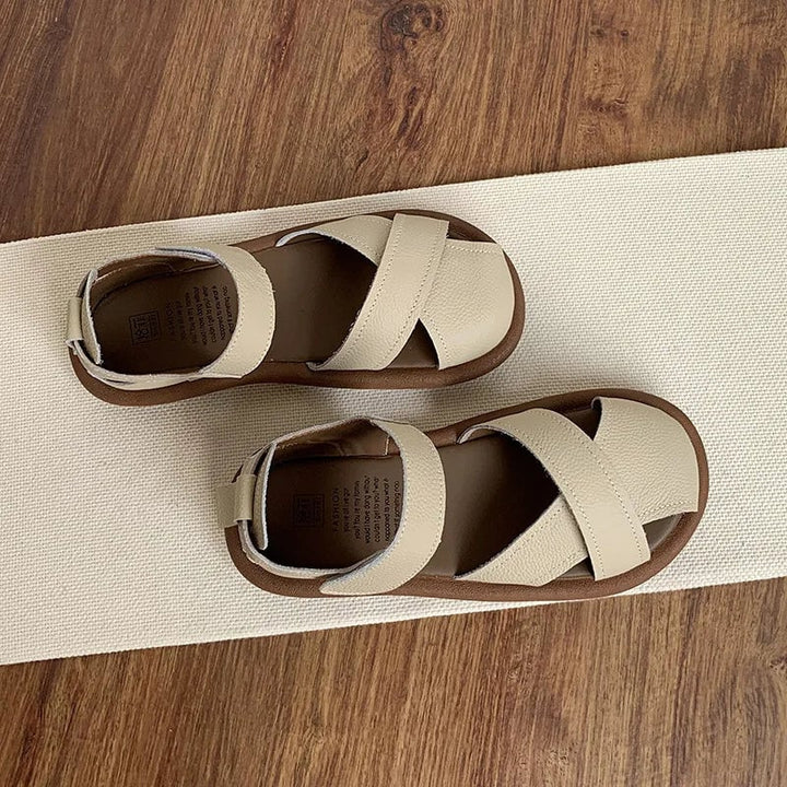 Side view of Maisie adjustable sandals in green showing soft strap detail and cushioned insole