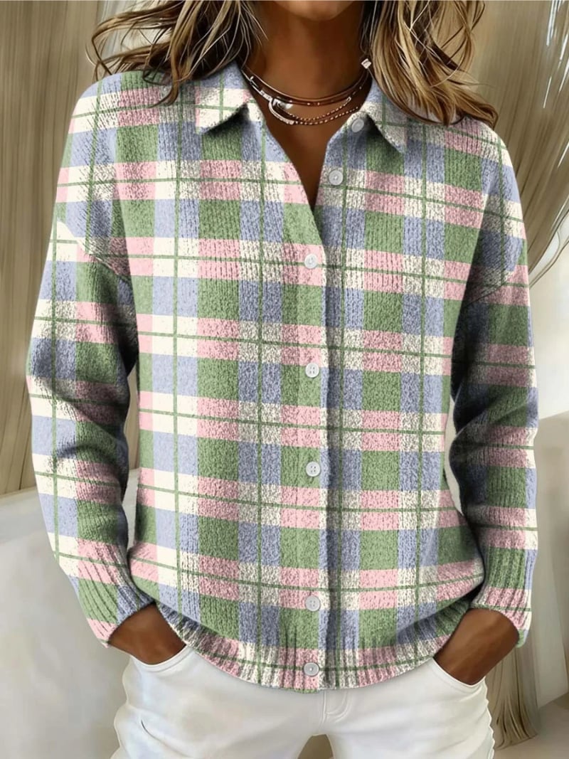 Florimay Mara stylish checkered blouse in multicolor with a relaxed flattering silhouette, shown from the front