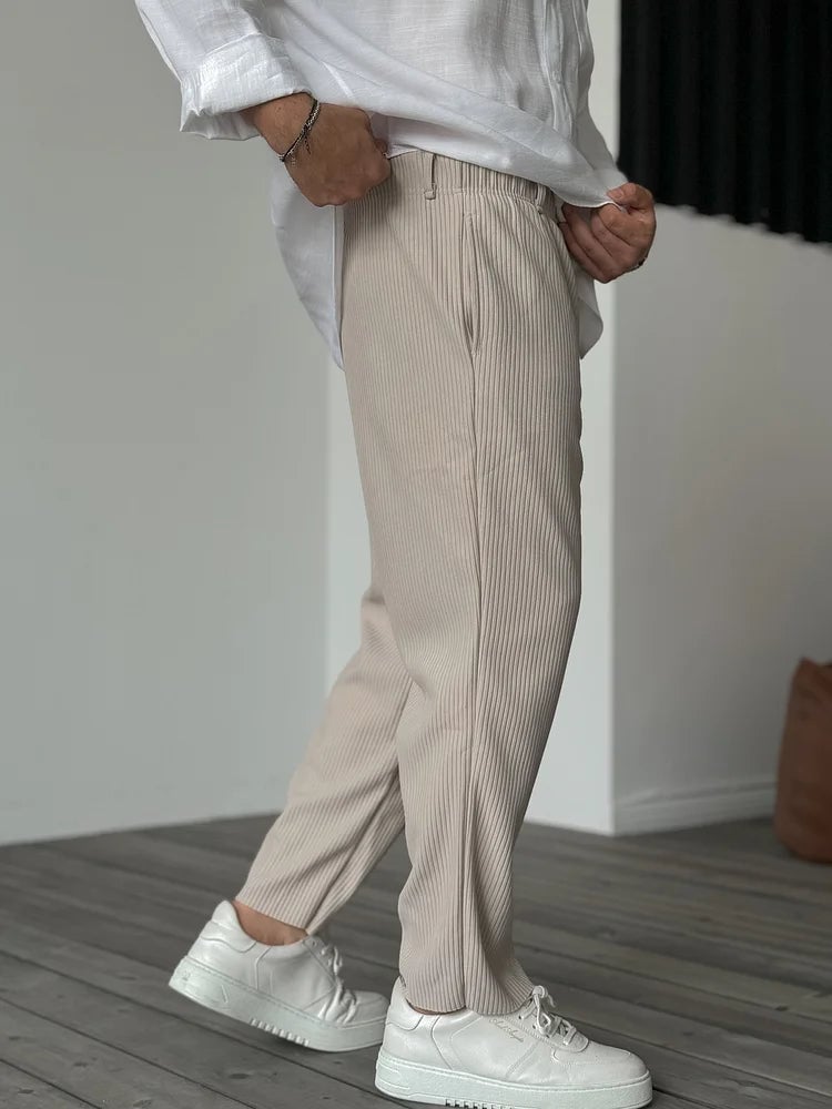 Animated GIF showcasing the drape and soft fabric quality of the everyday trousers